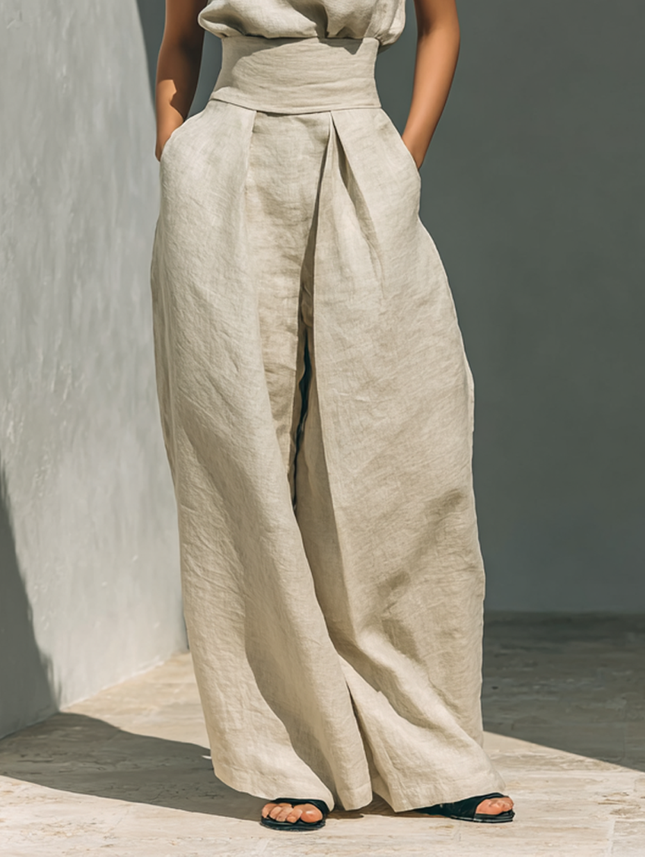 Sleeveless Blouse and Wide Leg Pants Set