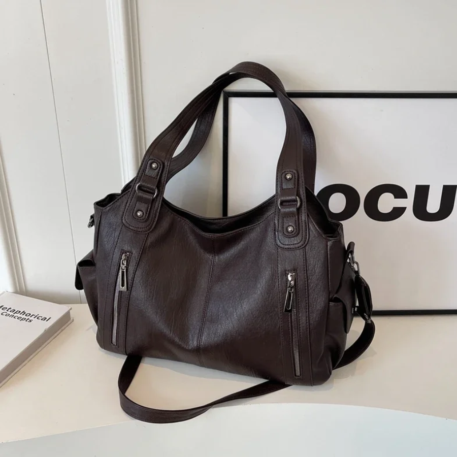 Retro Solid Color Textured Shoulder Bag