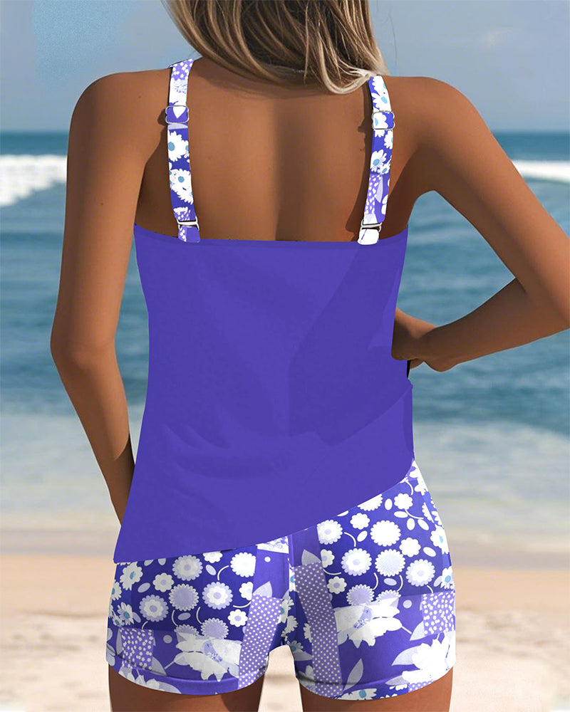 Sleeveless Printed Tankini Boy Short Set
