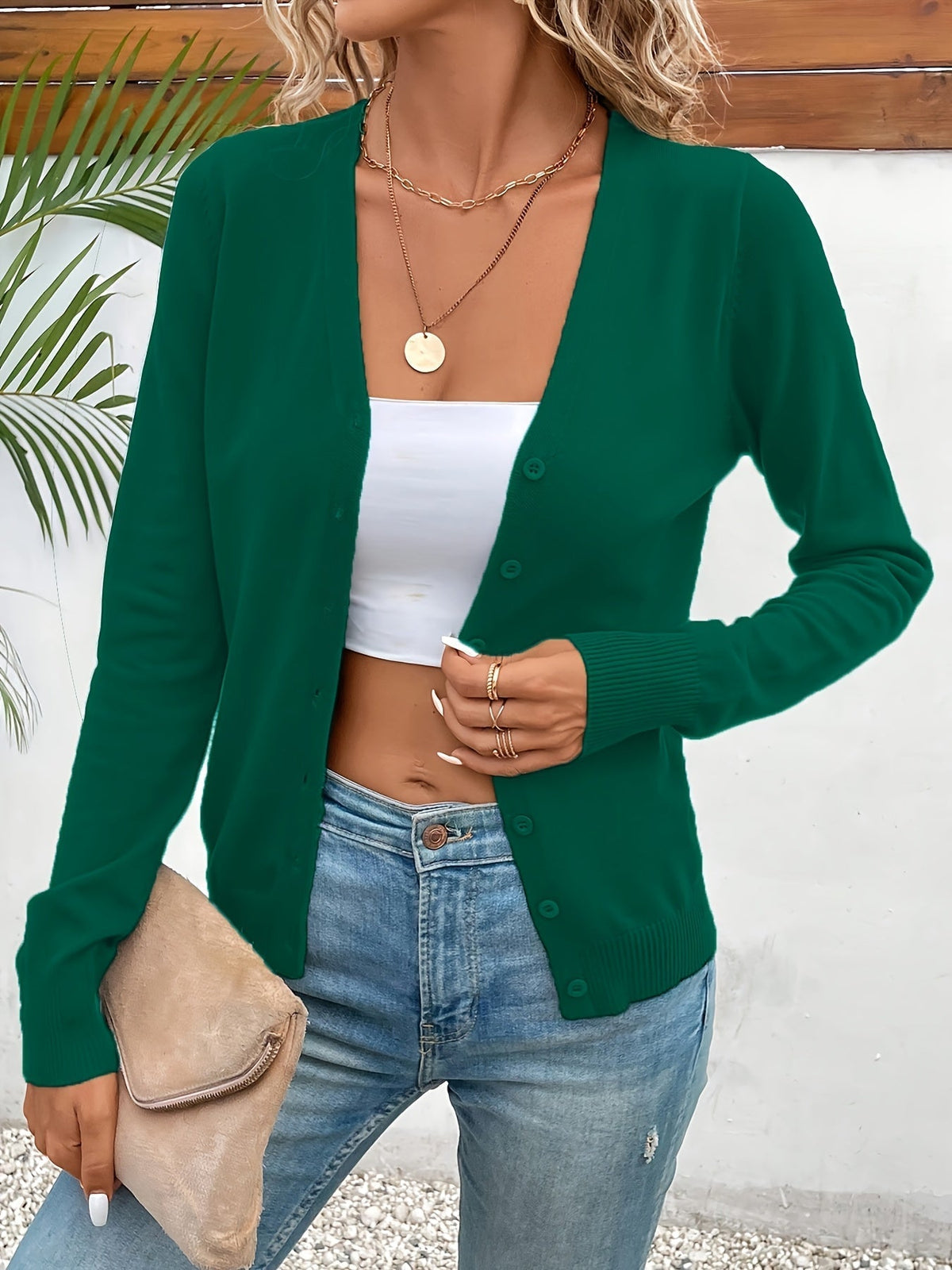 Minimalist V Neck Button Front Cardigan