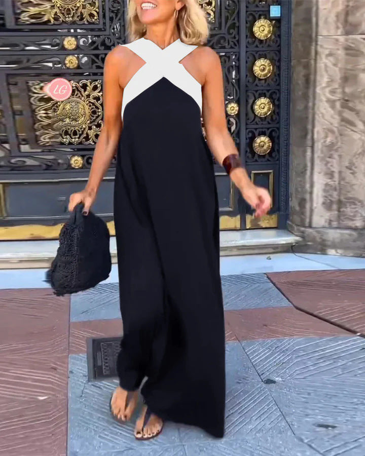 Breathable Crossed Back Open Maxi Dress