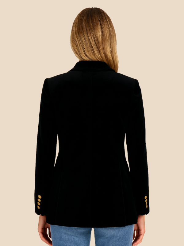 Velvet Blazer for Women – Burgundy with Gold Buttons