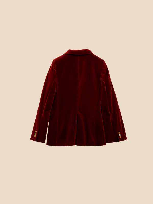 Velvet Blazer for Women – Burgundy with Gold Buttons