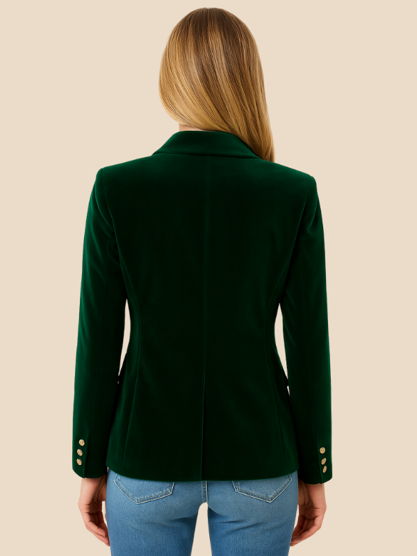 Velvet Blazer for Women – Burgundy with Gold Buttons