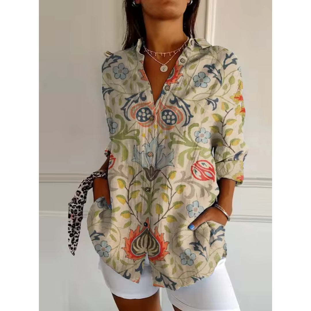 Floral Button-Up Long Sleeve Women's Blouse