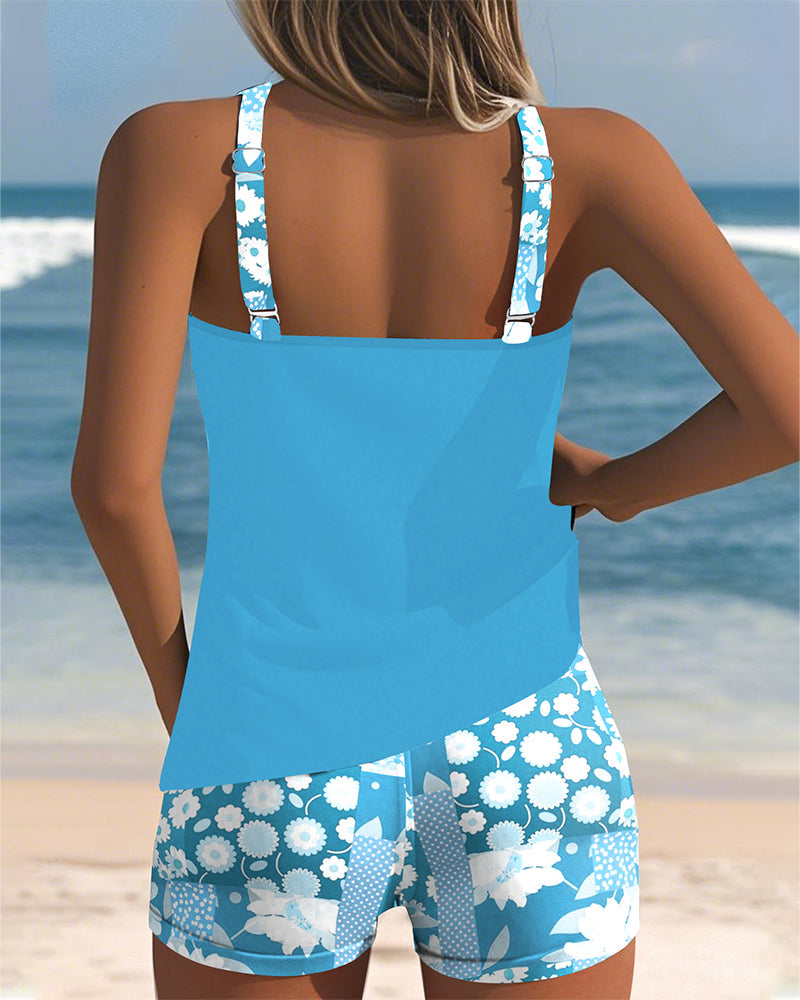 Sleeveless Printed Tankini Boy Short Set