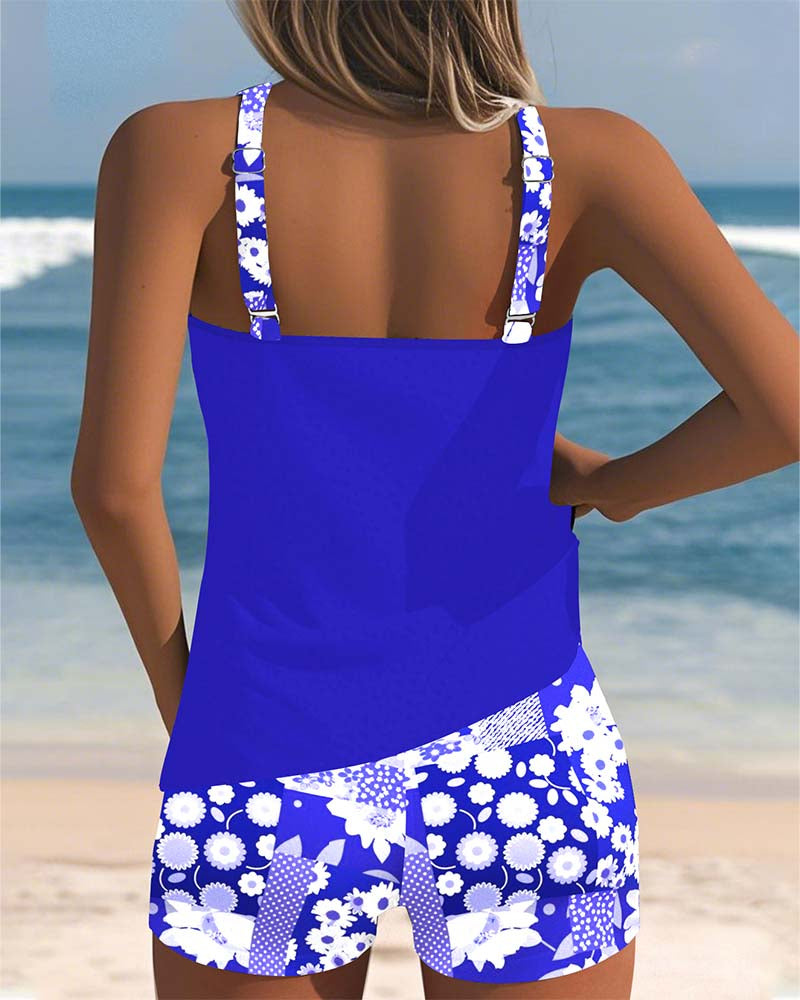 Sleeveless Printed Tankini Boy Short Set