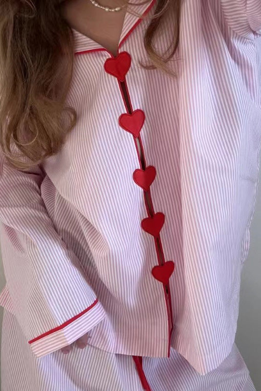 Women's Two-Piece Heart Button Pajama Set