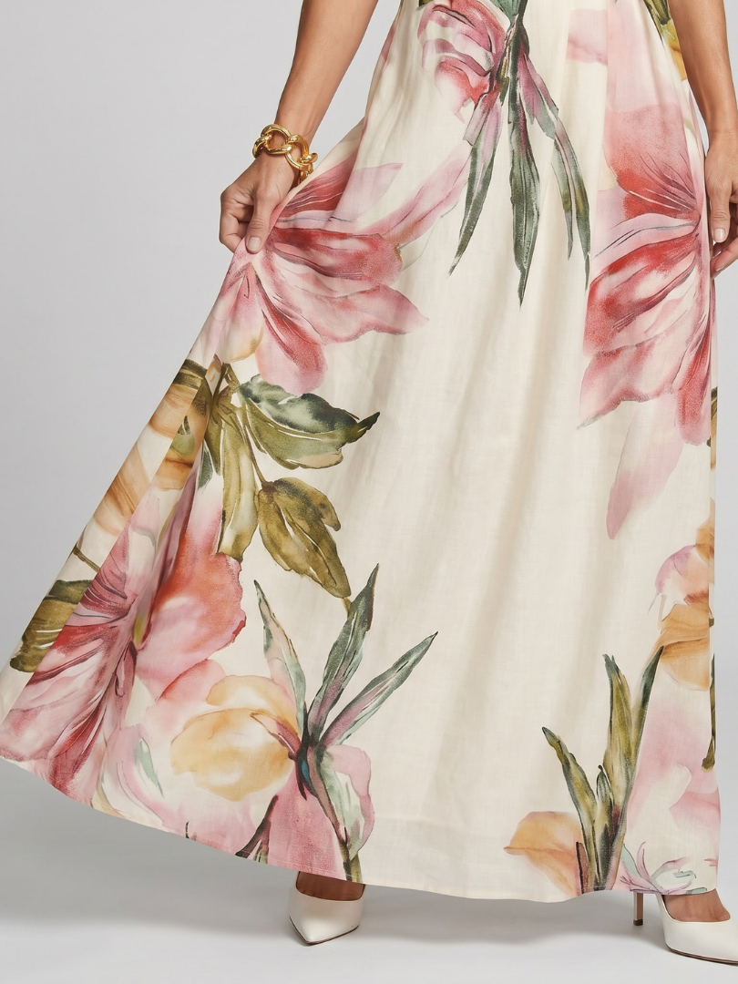 Halter Neck Flowing Maxi Dress with Gathered Bodice