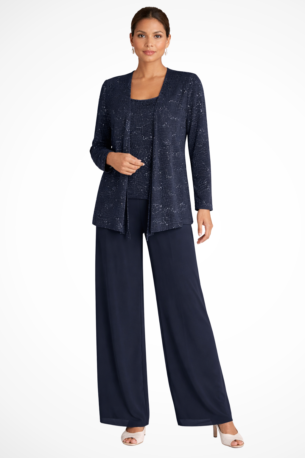 Three-Piece Formal Evening Set with Flowing Silhouette