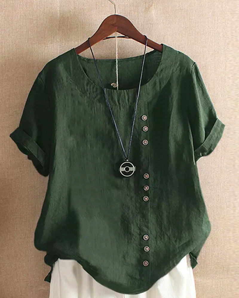 Short Sleeve Blouse With Round Neckline