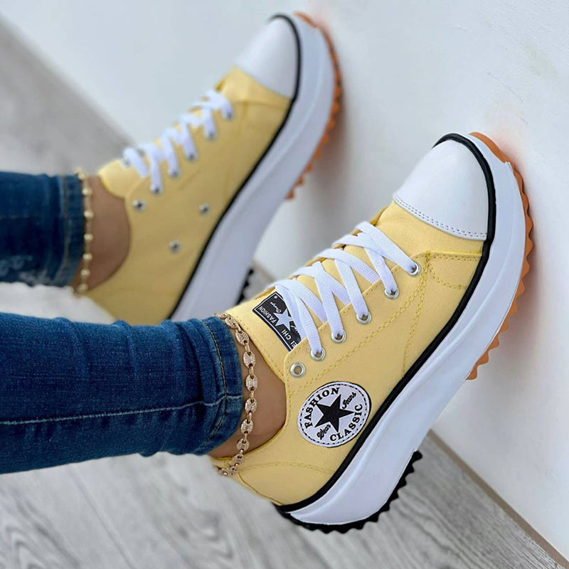 Women's Canvas Platform Sneakers with Lace-Up Closure