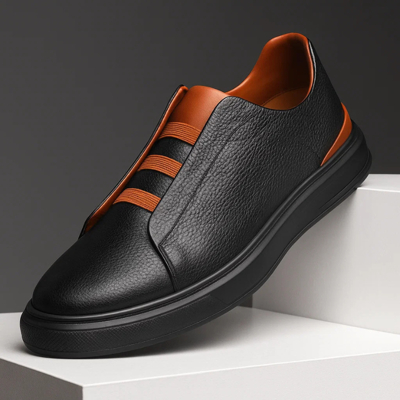 Men's Genuine Leather Sneakers with Loop Lacing