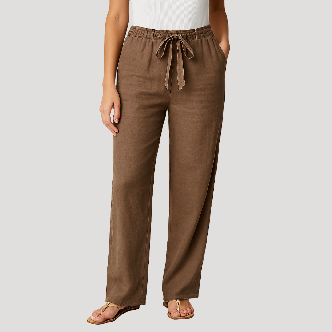 Women's Breathable Linen Drawstring Straight Leg Trousers