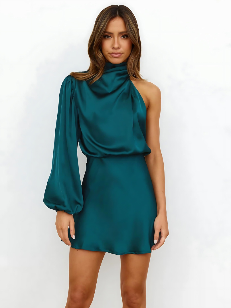 One Shoulder Tailored Satin Look Dress