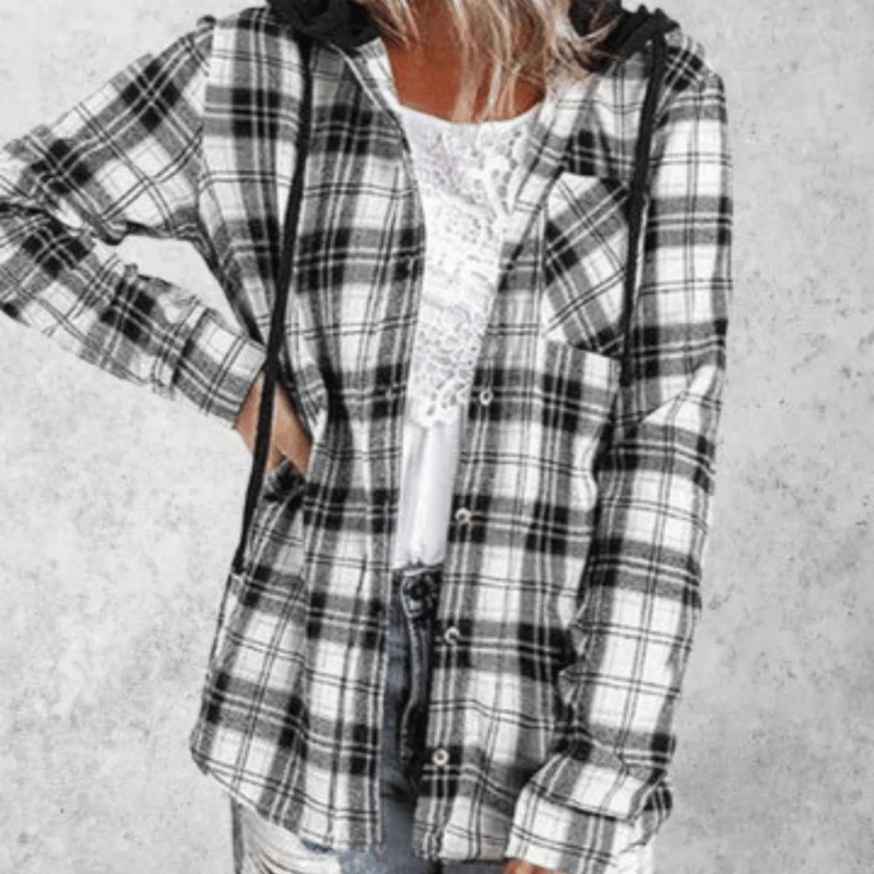 Cozy Checkered Hooded Jacket For Everyday Wear