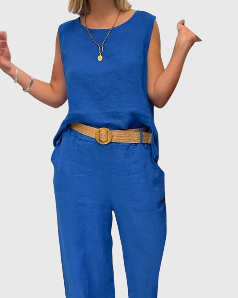 Sleeveless Top And Wide Leg Pants Boho Set