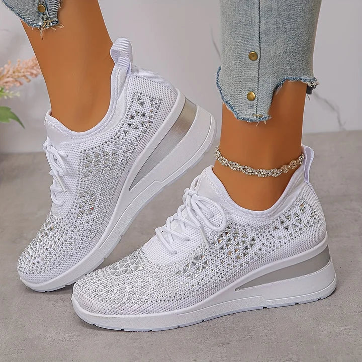Rhinestone Orthopedic Arch Support Mesh Sneakers