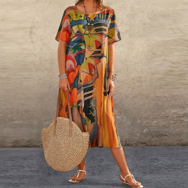 Mid-Calf Short Sleeve Midi Dress