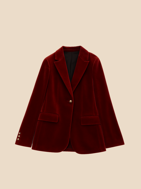 Velvet Blazer for Women – Burgundy with Gold Buttons