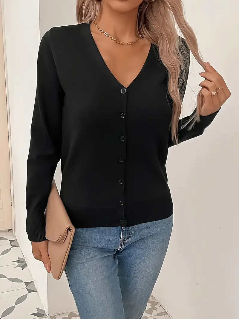 Minimalist V Neck Button Front Cardigan