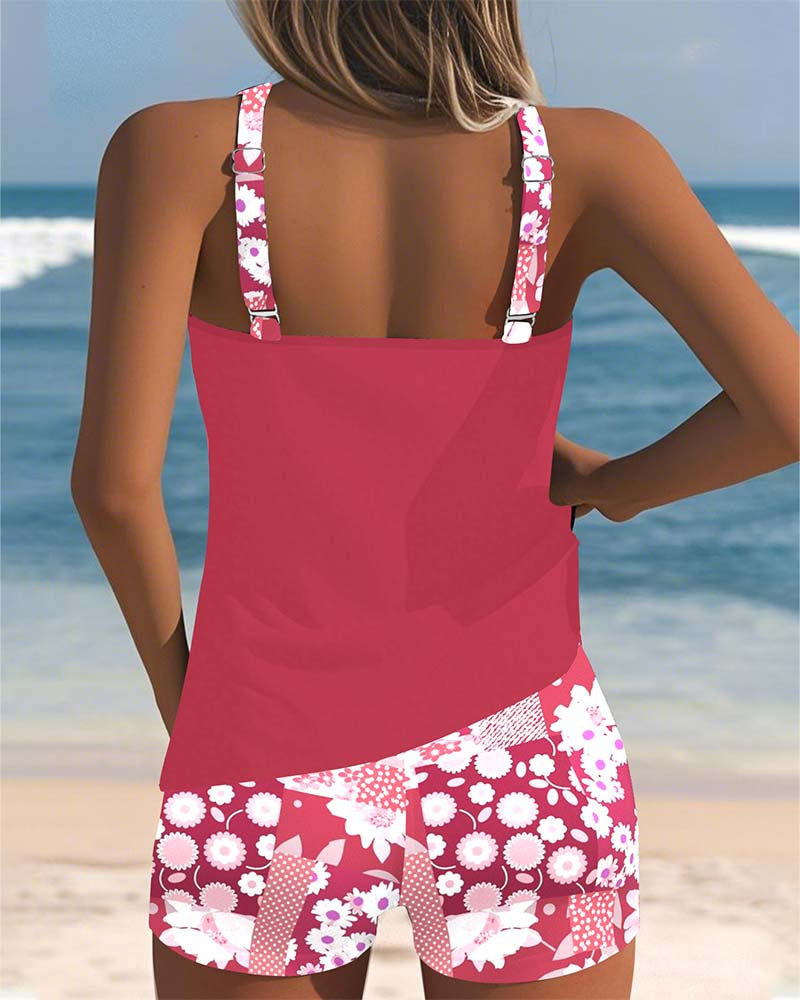 Sleeveless Printed Tankini Boy Short Set
