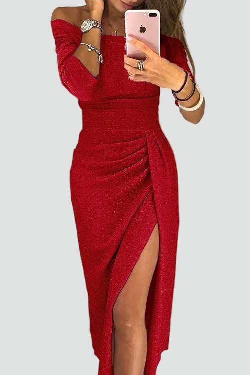 Fitted Cocktail Midi Dress With Front Slit