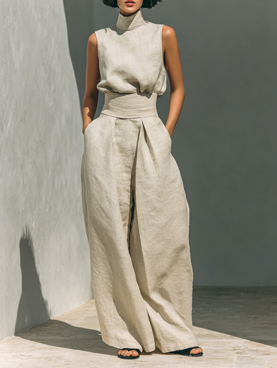 Sleeveless Blouse and Wide Leg Pants Set