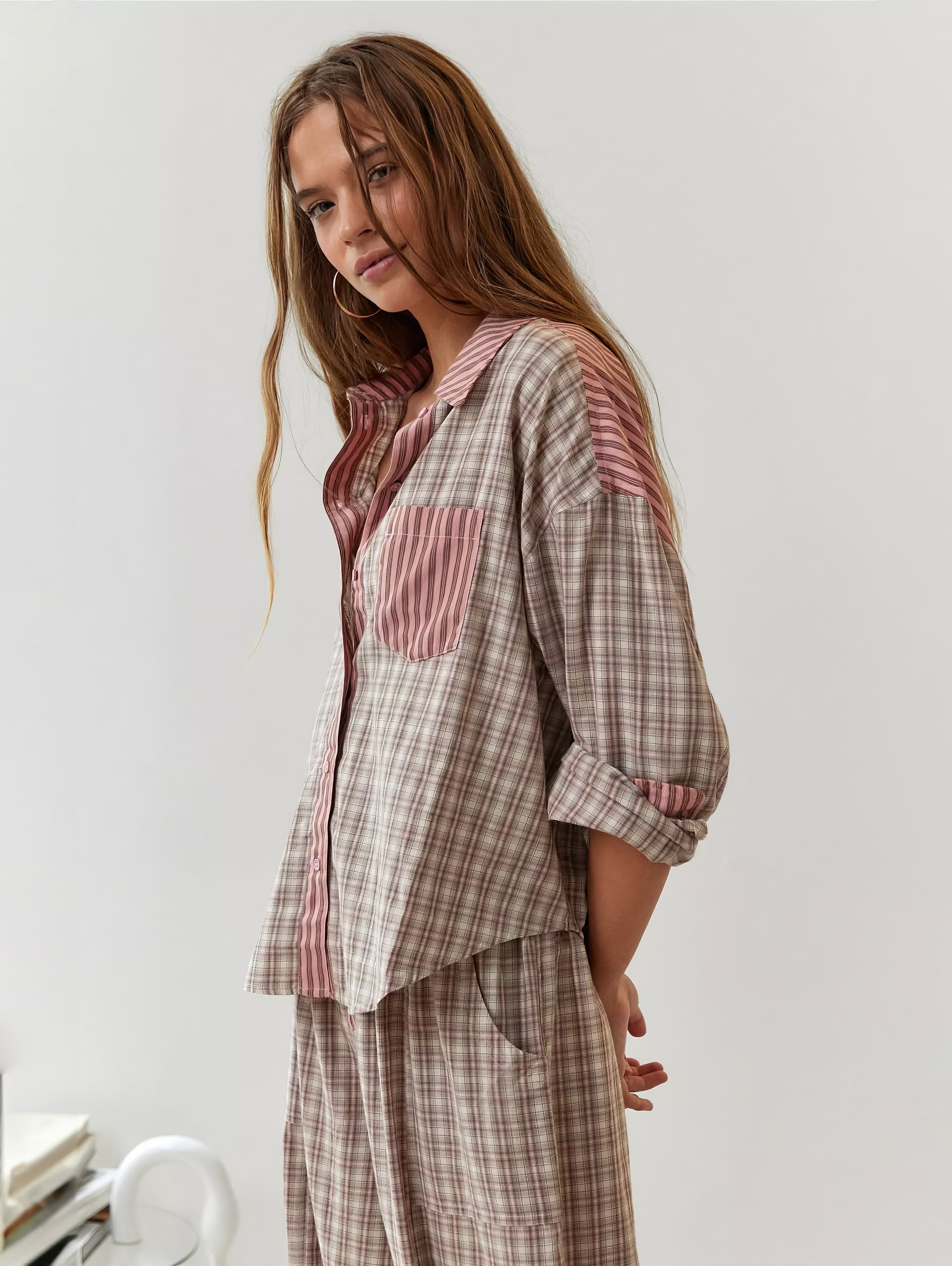 Two-Piece Satin Pyjama Set with Long Sleeves
