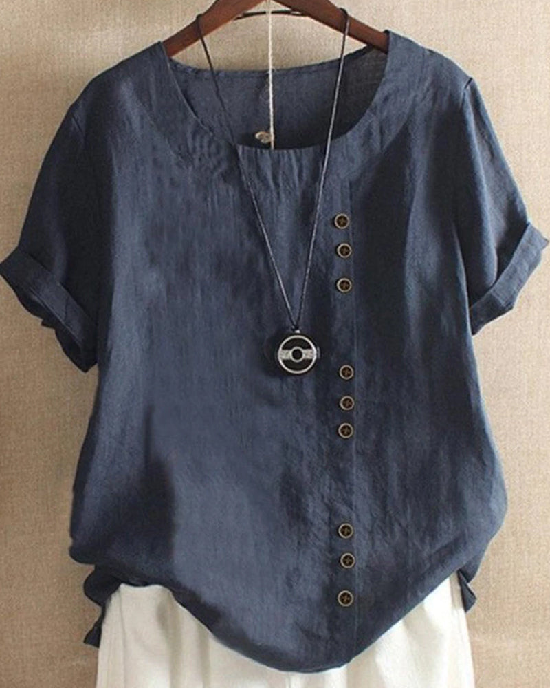 Short Sleeve Blouse With Round Neckline