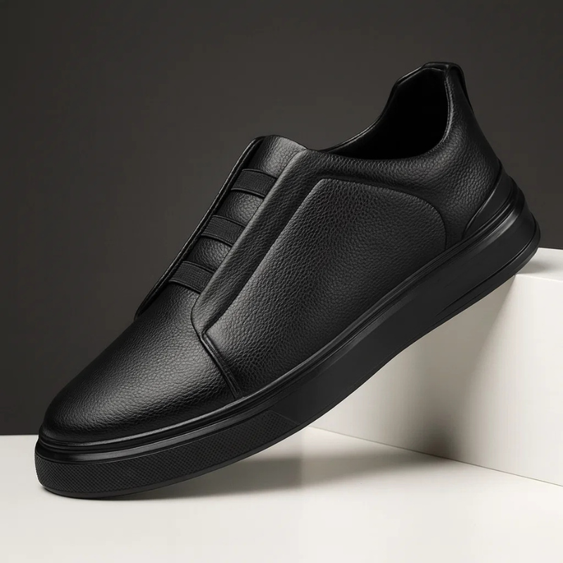 Men's Genuine Leather Sneakers with Loop Lacing