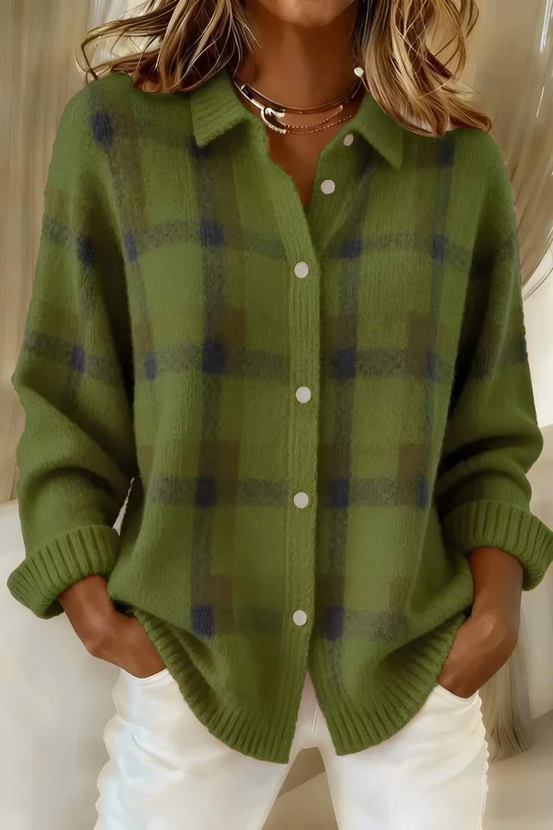 Loose Fit Plaid Cardigan In Soft Retro Knit