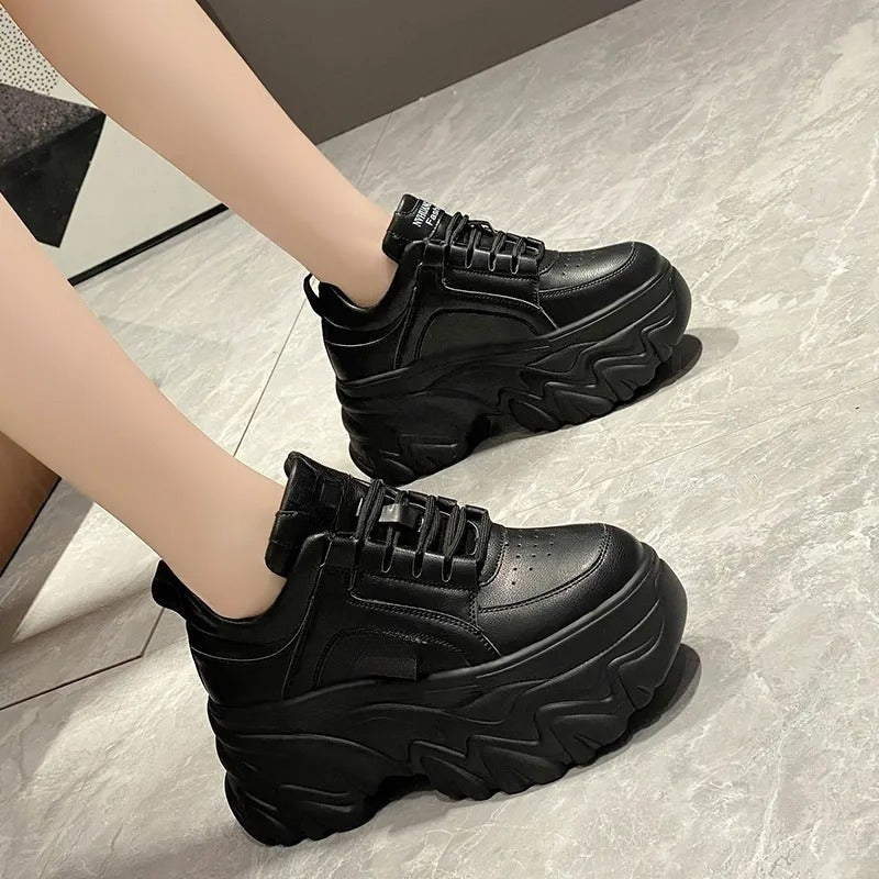 Ella Chunky Sole Lace-Up Sneakers with Round Toe