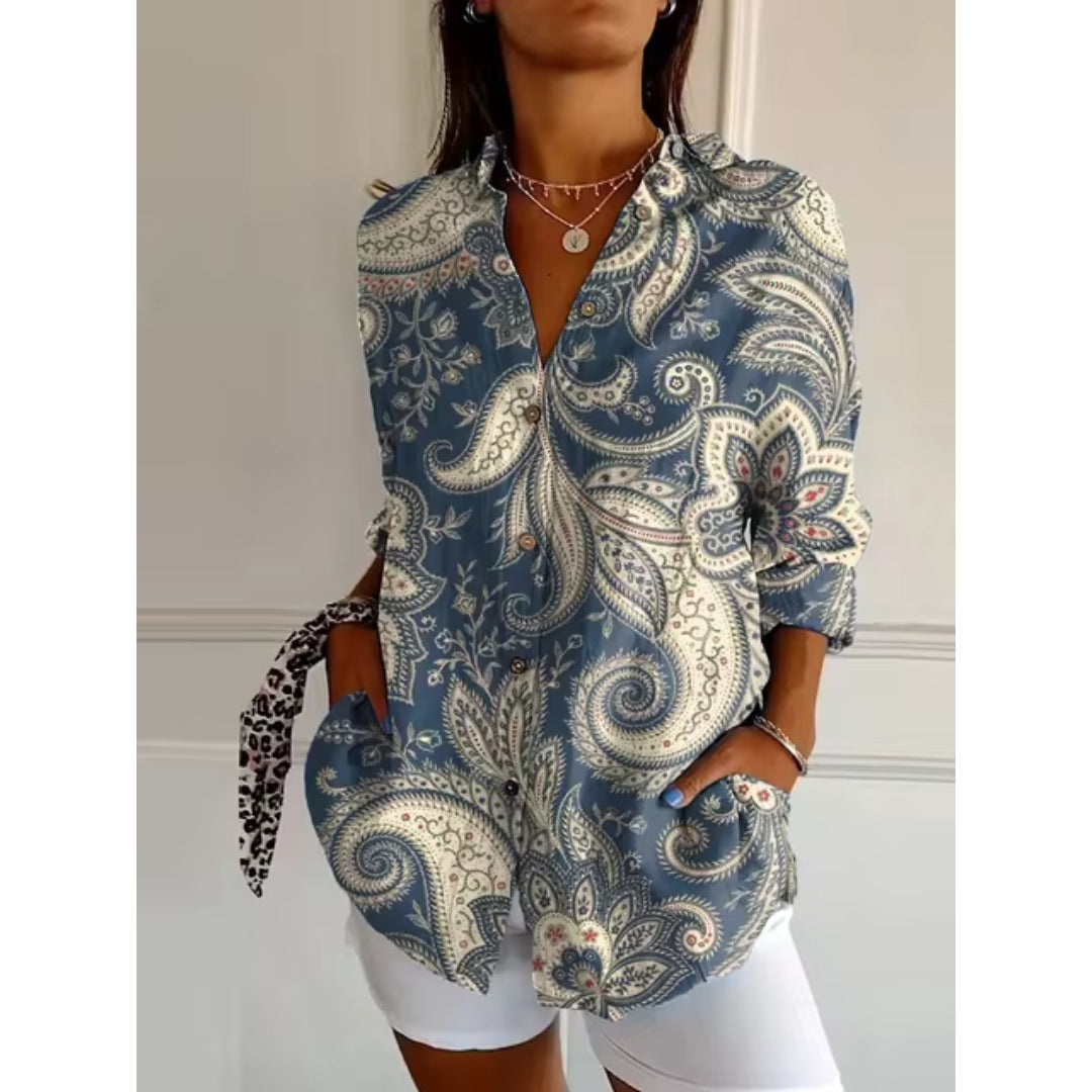 Floral Button-Up Long Sleeve Women's Blouse