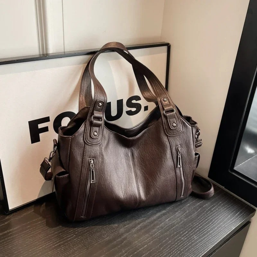 Retro Solid Color Textured Shoulder Bag