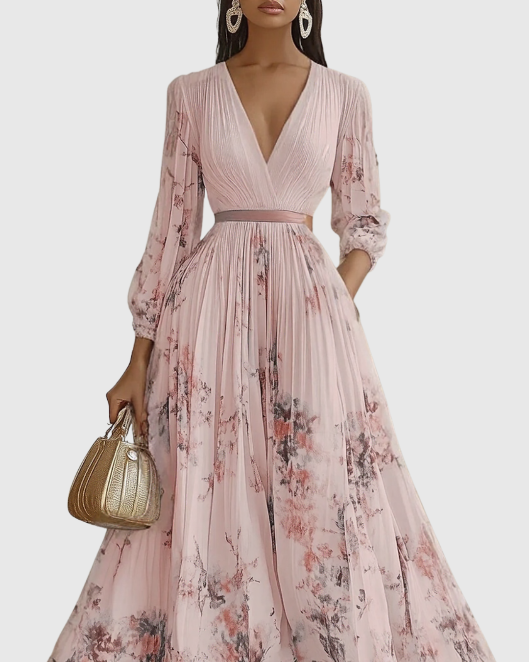 Pleated Maxi Dress for Women - Elegant Flowing Formal Evening Dress