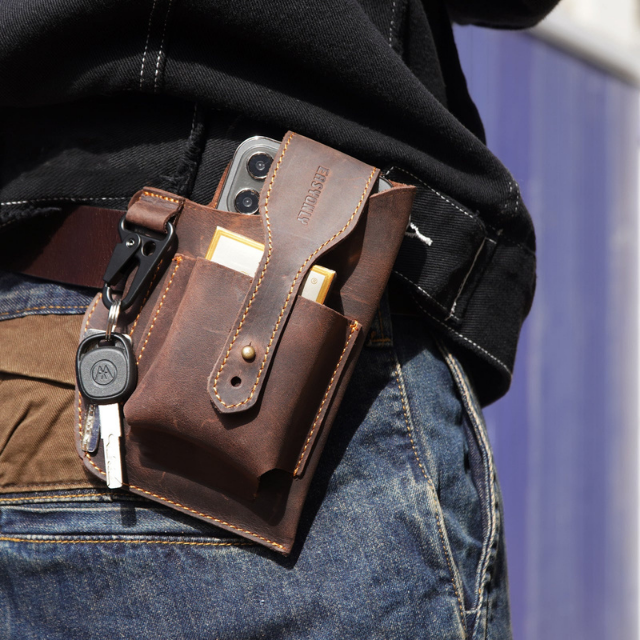 Men's Multi-Pocket Leather Waist Bag