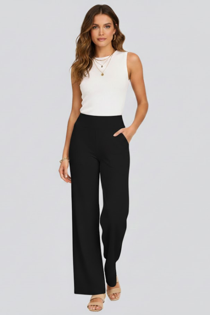 High-Waisted Wide-Leg Pull-On Trousers for Women