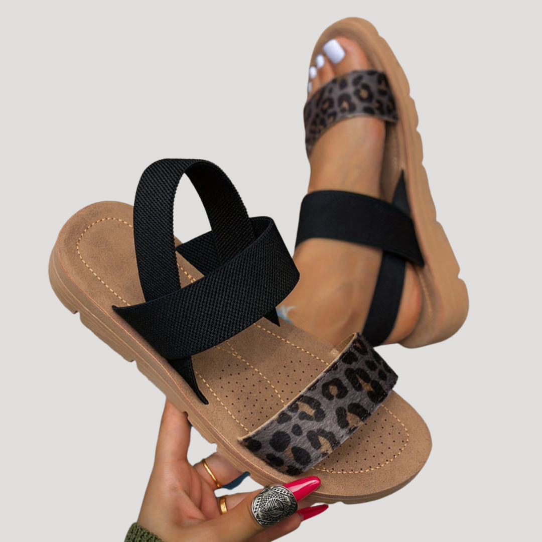 Women's Leopard Print Cross Strap Flat Sandals