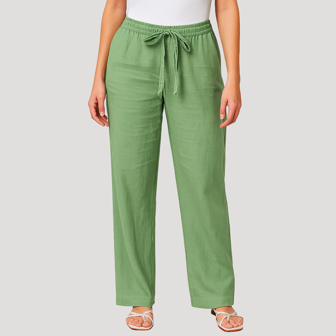 Women's Breathable Linen Drawstring Straight Leg Trousers
