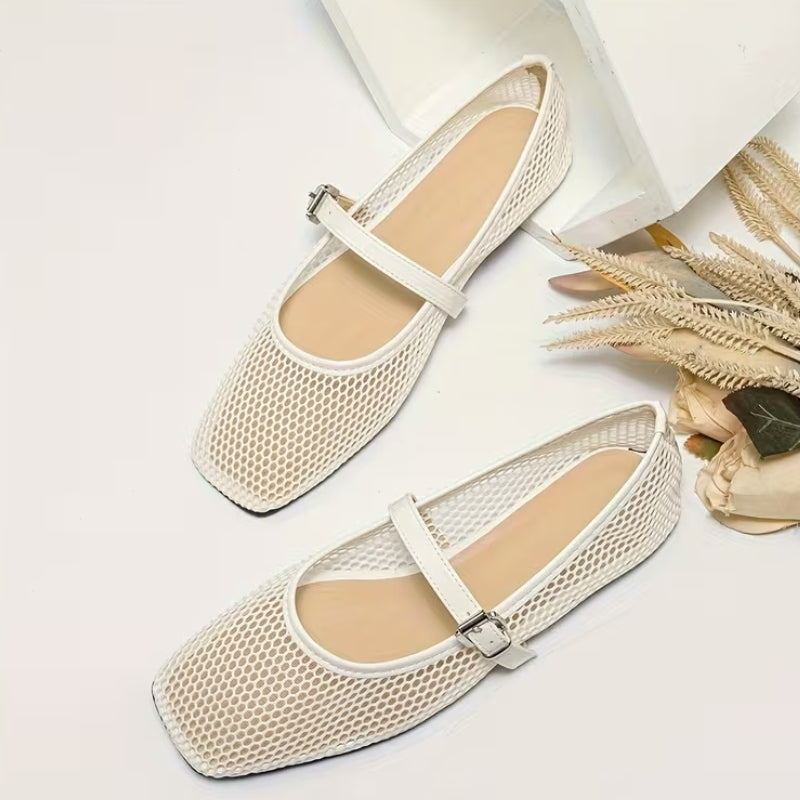 Patent Strap Mesh Mary Jane Flats