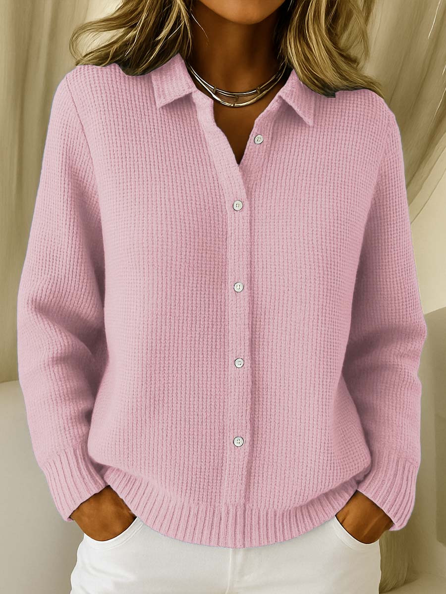Fitted Hip Length Cardigan With Shirt Collar