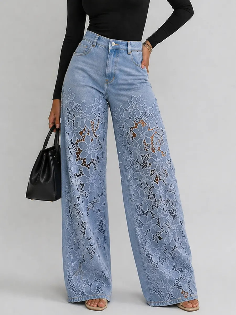 Kaliora Floral Lace Wide Leg Jeans