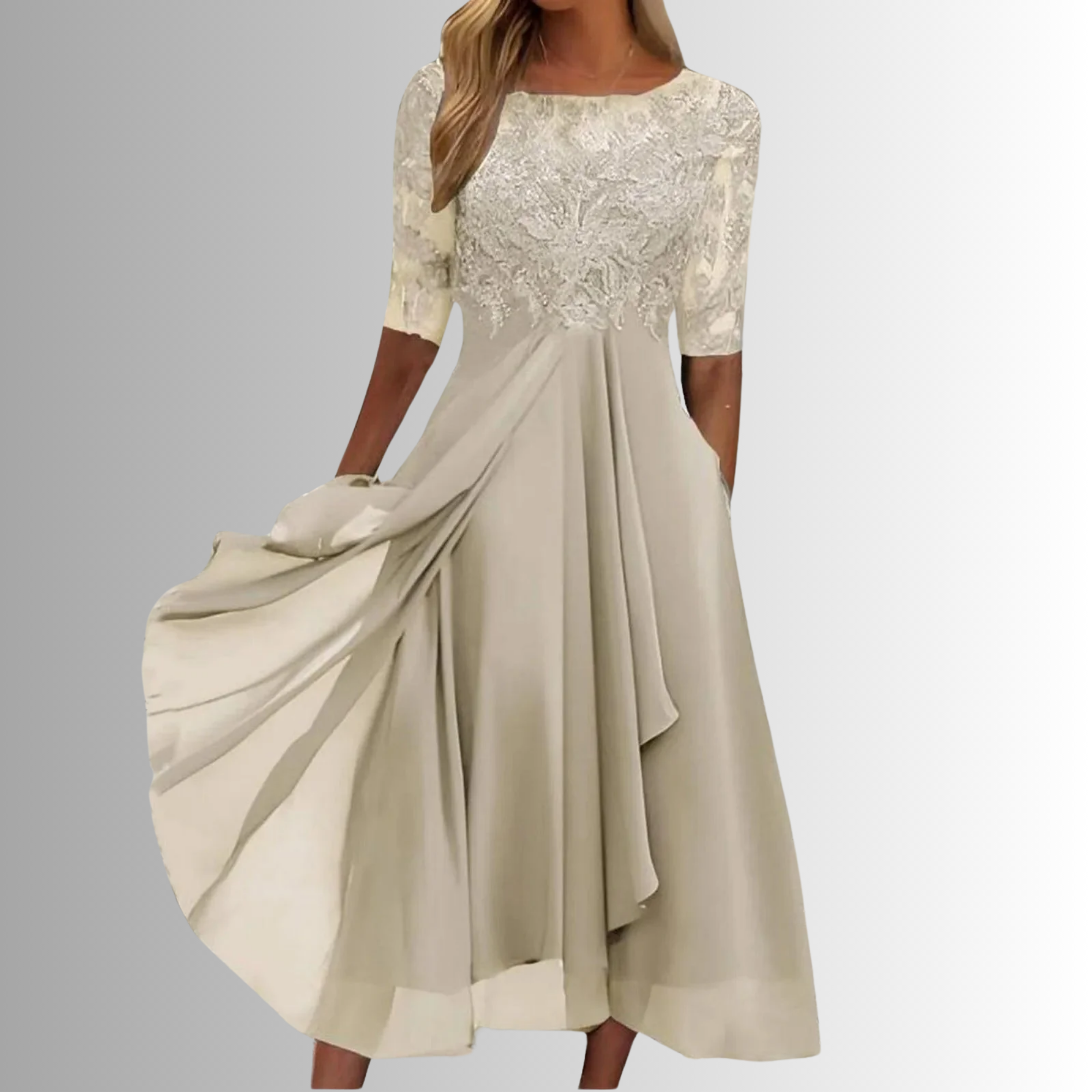 Layered Lace Bodice Sleeveless Midi Dress