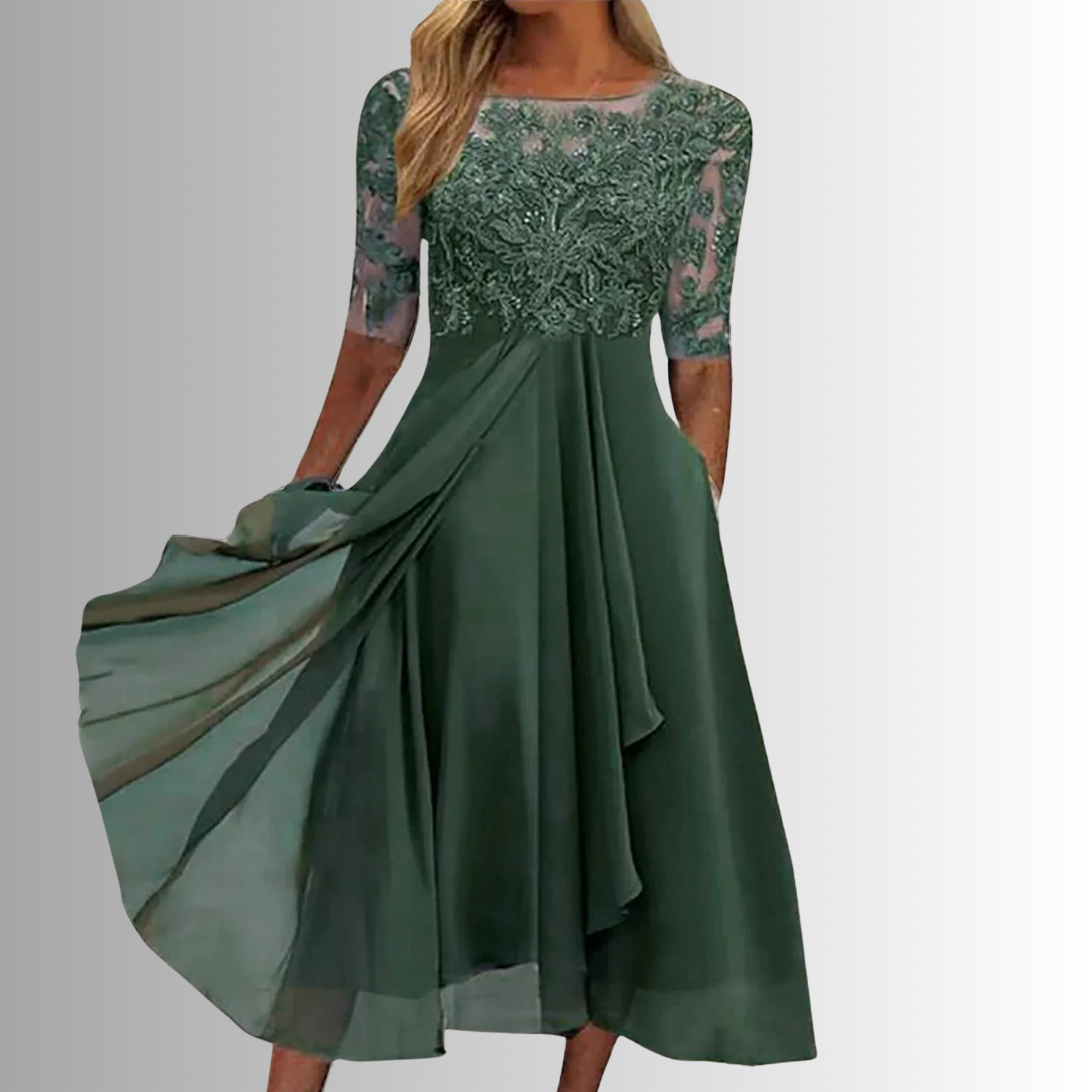 Layered Lace Bodice Sleeveless Midi Dress