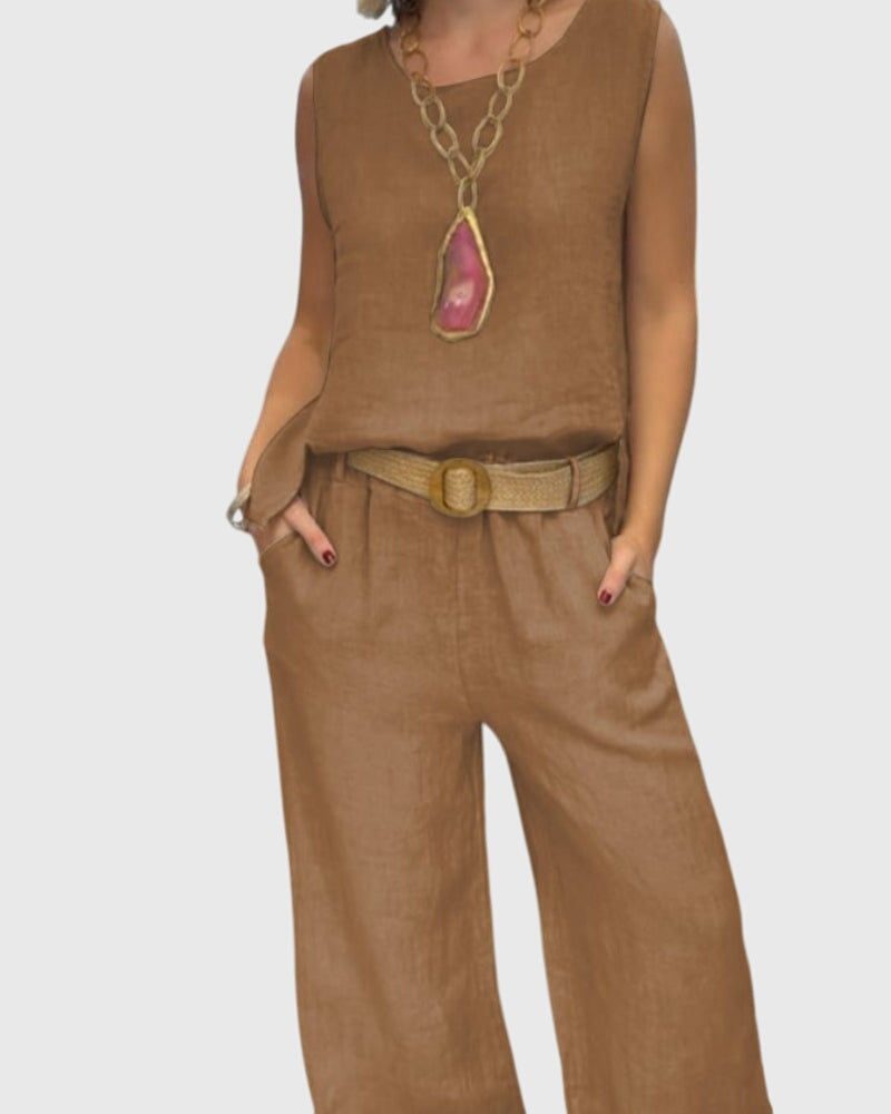 Sleeveless Top And Wide Leg Pants Boho Set