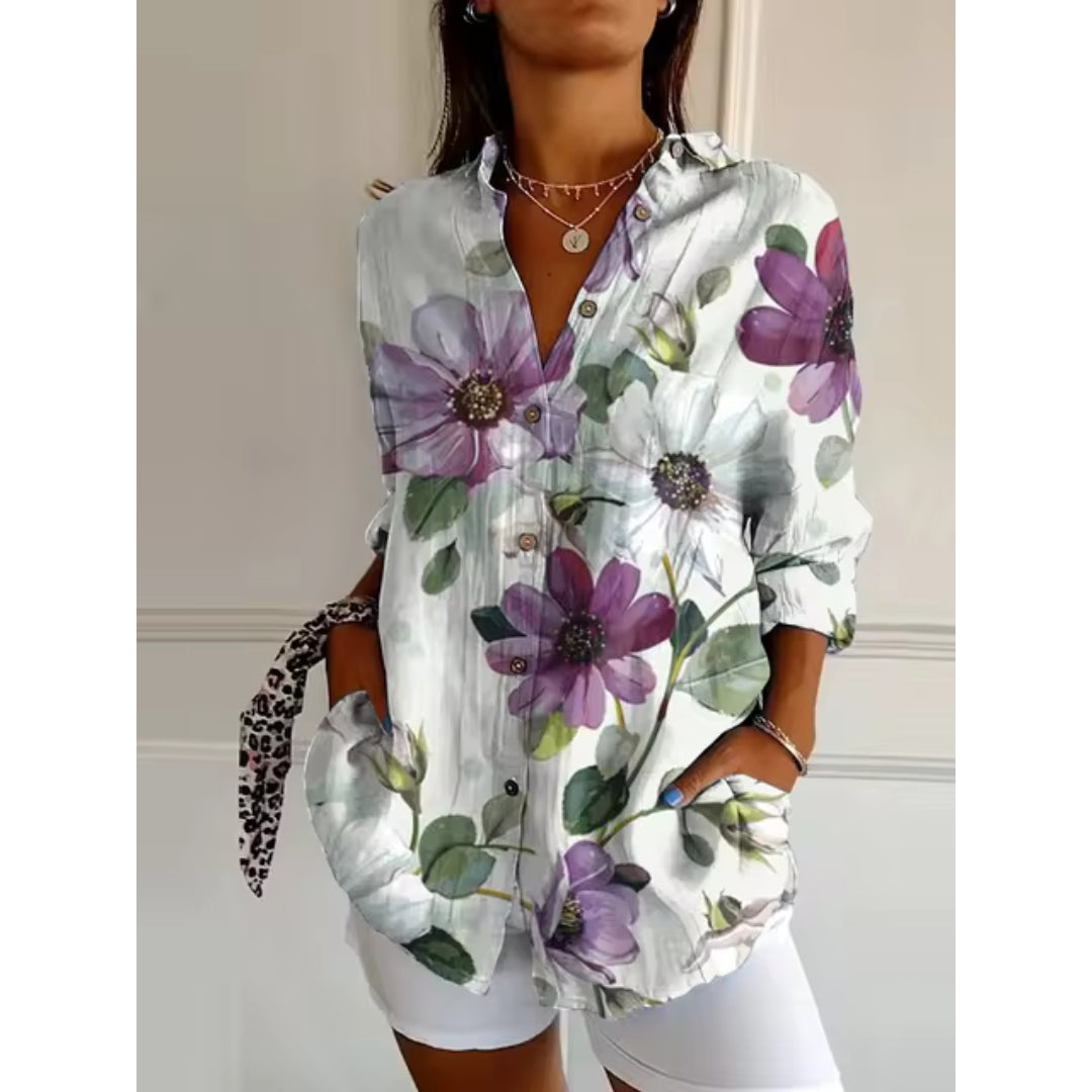 Floral Button-Up Long Sleeve Women's Blouse