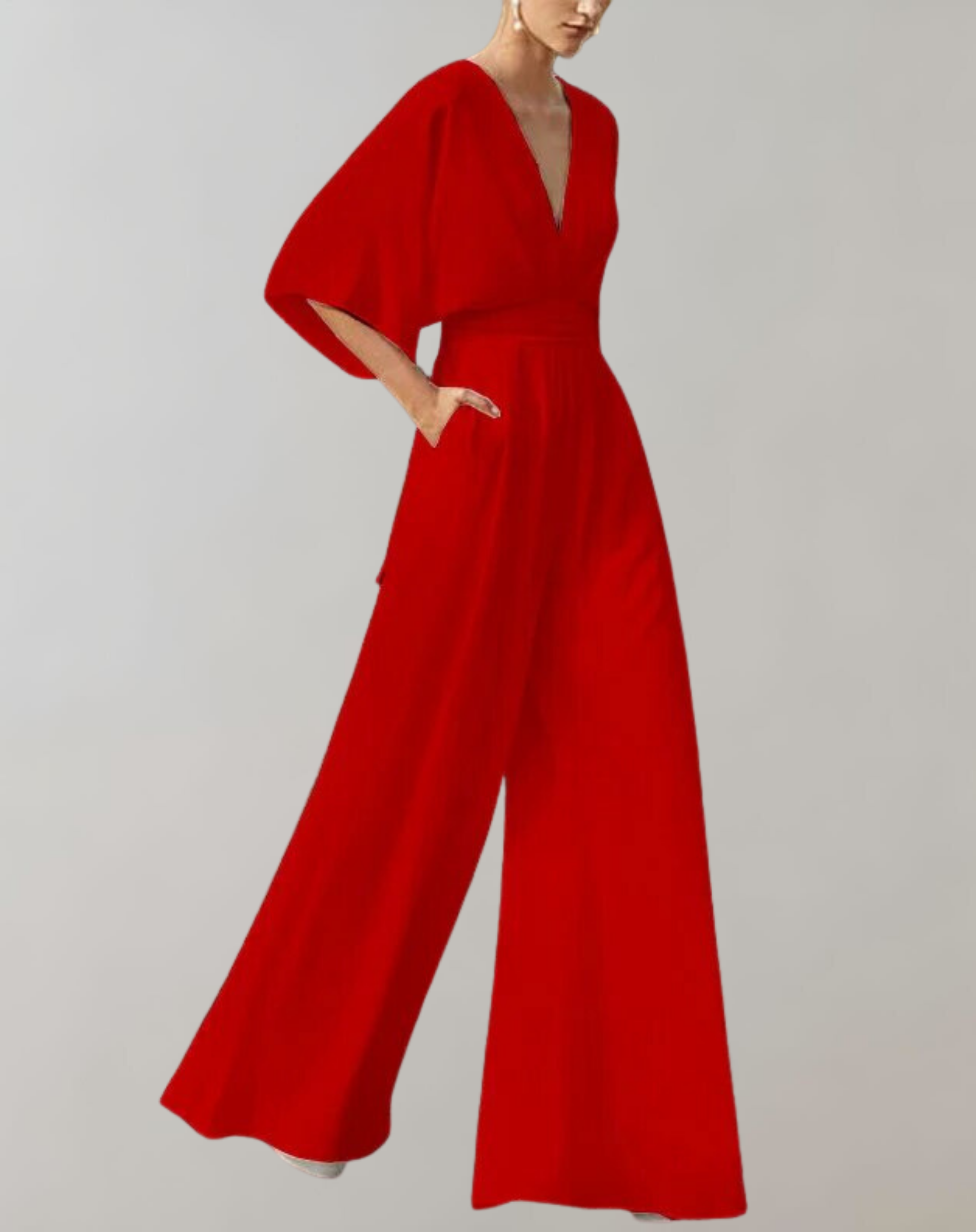 Wide Leg Linen Blend Evening Jumpsuit