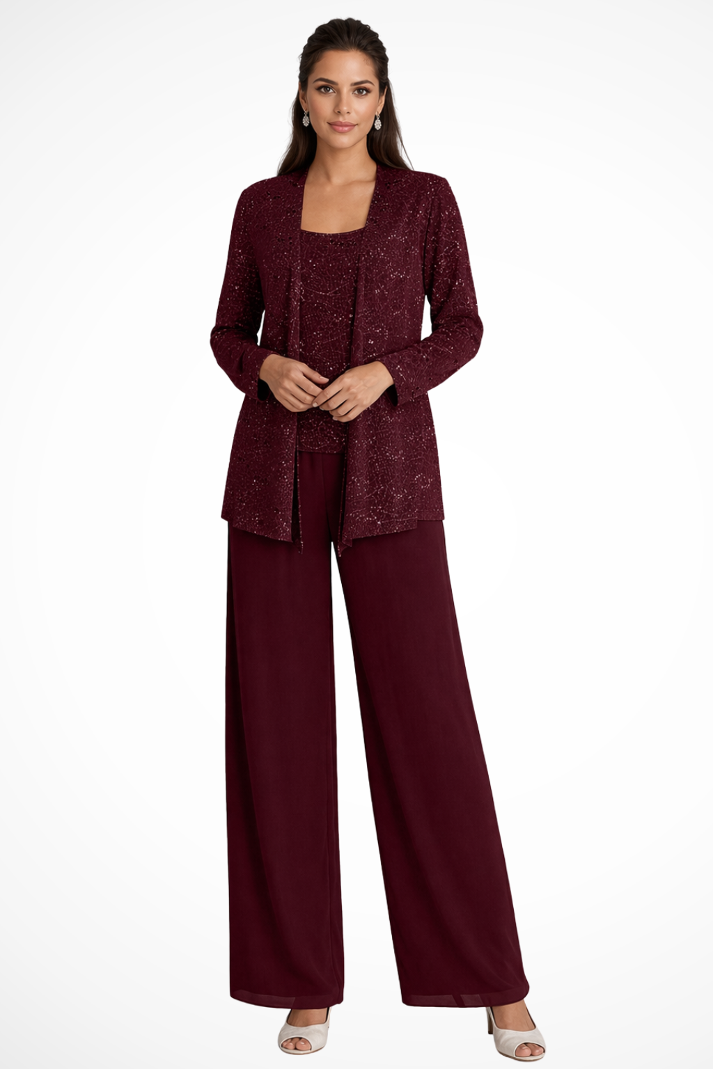 Three-Piece Formal Evening Set with Flowing Silhouette