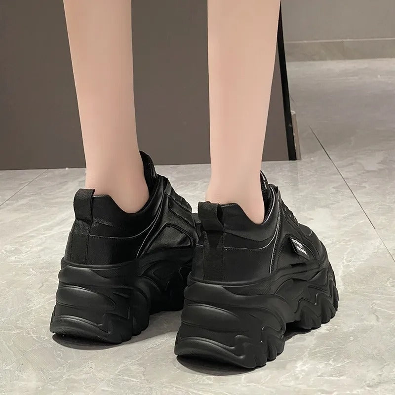 Ella Chunky Sole Lace-Up Sneakers with Round Toe